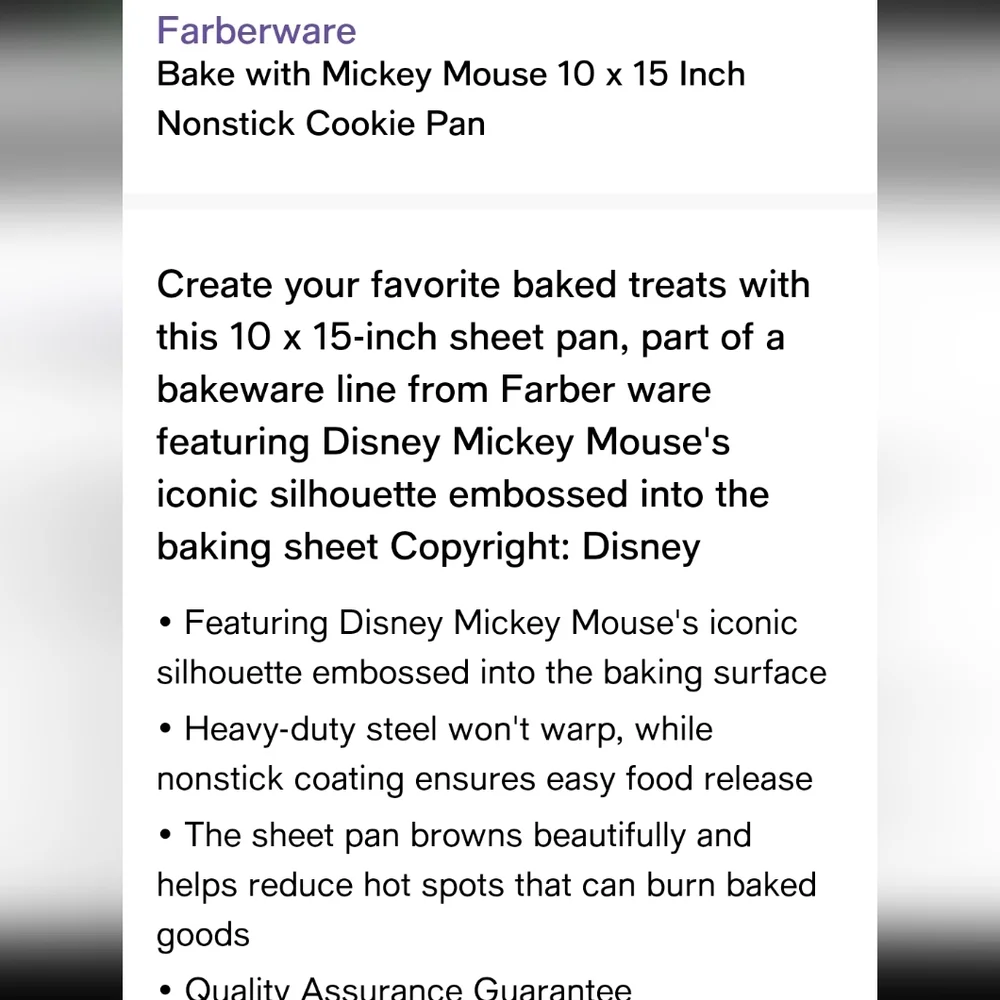Faberware‎ X Disney Bake w/Mickey Mouse Embossed Non-Stick Cookie Sheet